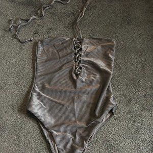 Tobi Black Lace Up One Piece Bathing Suit